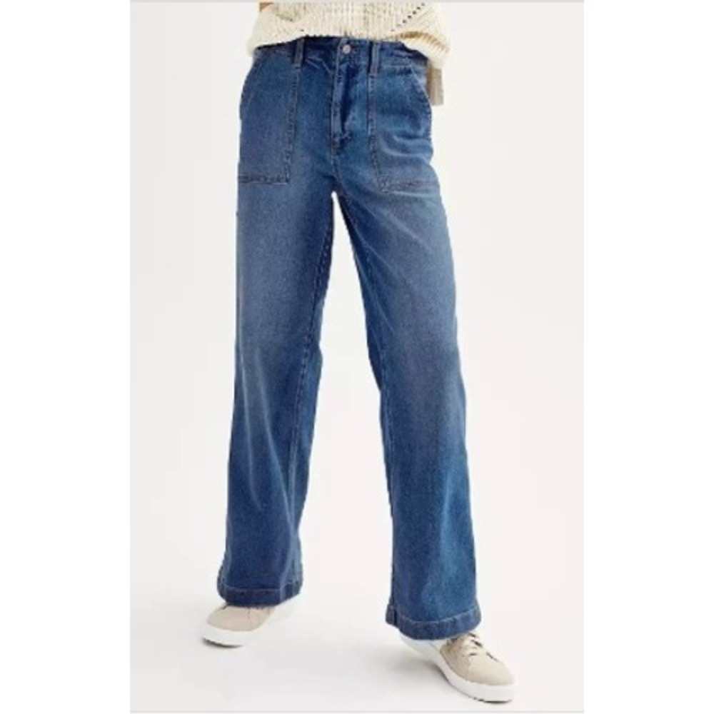 NWT Sonoma Women's Utility Wide Leg Blue‎ High Waist Jeans Stretch 12